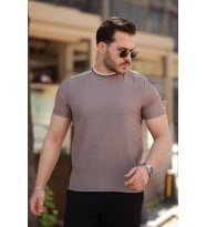 Erkek Omuzlar çizgi Detaylı Kısa Kollu T-shirt