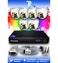 PICAM 6 Kameralı Dome 6 İç Kamera Set HDD'siz Full HD Renkli Gece Görüşlü Güvenlik Kamerası Sistemi