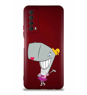 Huawei Y7A Soft Premier Kapak Pearl Yengeç Tasarımlı Silikon Kılıf - Mürdüm (Şeffaf)