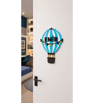 BALON Temalı İsme Özel Ahşap Çocuk Odası Kapı Süsü - Lazer Kesim 3D Katmanlı Bebek Oda Levhası & Doğum Hediyesi Bebek Ve Çocuk Oda Levhası 43x21 cm