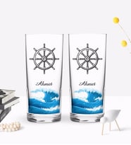 BK Gift Kişiye Özel Renkli Baskılı Dümen Tasarımlı İkili Rakı Bardağı Seti-1 (Beyaz)