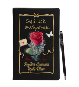 Sevgililer Gününe Özel Siyah Defter Kalem Seti 17