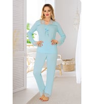 Mavi Penye Pijama Takımı - 1631 (Çok Renkli)