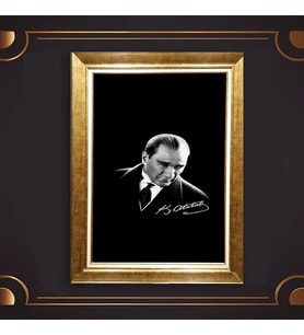 Özel Seri Paspartulu Çerçeveli Atatürk Tablo l591 (Gold)