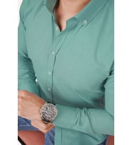Mint Yeşili Yaka Düğmeli Keten Slimfit Hediye Kutulu Erkek Gömlek (Mint)
