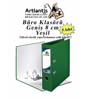 Büro Klasörü Yeşil Geniş 5 Adet Plastik Geniş Yeşil Klasör Halkalı Paslanmaz Çelik Klipsli 5 Adet