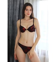 pilelistore- Kadın Destekli Desenli Sütyen Takım Kırmızı
