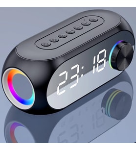 RGB LED Işıklı Bluetooth Hoparlör Dijital Alarm Saat FM Radyo MP3 Destekli Şarjlı (Siyah)
