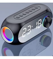RGB LED Işıklı Bluetooth Hoparlör Dijital Alarm Saat FM Radyo MP3 Destekli Şarjlı (Siyah)