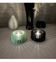 3D Baskı Modern Çizgili Mumluk - Tealight Mumluk (1 Adet)-Mint
