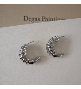 Lente Aksesuar Kadın Vintage Dokulu Kruvasan Halka Küpe - Burgu Model Şık Günlük Küpe (Silver)