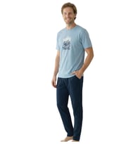 Donwear Erkek %100 Pamuk Penye Yazlık Kısa Kollu Pijama Takımı 26050643 (Mavi)