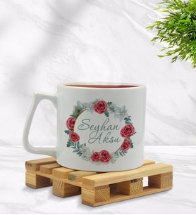 BK Gift Kişiye Özel Çiçek Tasarımlı Middle Beyaz Kupa Bardak Model 8