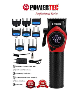 Powertec TR-5100 Profesyonel Saç Tıraş Makinesi 9000 RPM Dijital Ekran Şarjlı Berber Tipi Clipper