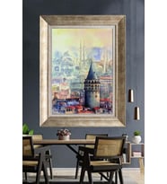 Tablore Suluboya Galata Kulesi Ve İstanbul Manzaralı Çerçeveli Kanvas Tablo Sanatsal Duvar Dekoru