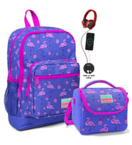 Coral High Okul Çantası ve Beslenme Çantası Seti - Kız Çocuk Mor Flamingo - USB Soketli