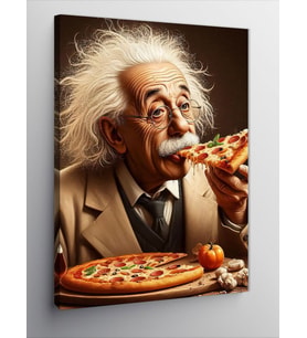 Kanvas Tablo Albert Einstein Pizza Yiyor Pop Art
