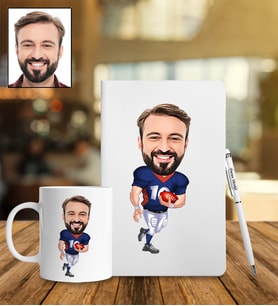 Kişiye Özel Amerikan Futbolu Tasarımlı Karikatür Defter Kalem Kupa Set 69