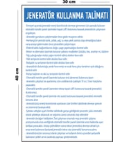 Metal Jeneratör Kullanma Talimatı 30 cm x 40 cm A3 Büyüklüğünde Uyarı Levhası Yönlendirme Tabelası