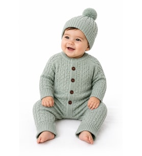 Erkek Bebek Triko Tulum ve Bere Takımı 3016