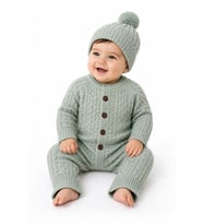 Erkek Bebek Triko Tulum ve Bere Takımı 3016