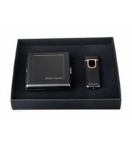 Kişiye ve İsme Özel Siyah Metal Sigara Tabakası ve Usb Şarjlı Çakmak Seti