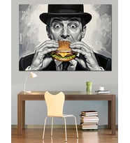 Hamburger Yiyen Karizmatik Modern Adam Dekoratif Kanvas - Mdf Ahşap Tablo