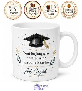 Kişiye Özel Mezun Arkadaşa Baskılı Kupa Bardak Mezuniyet Hediye