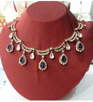 Aşina Gümüş - Gelin Kaftan Kına Elmas Montür Safir Mavi Damla Gerdanlık Sevgiliye Hediye