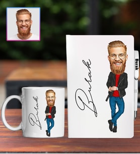 Kişiye Özel Karikatür Tasarım Defter Kalem Kupa Hediye Seti 96154