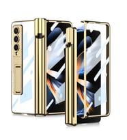 Lexroo Galaxy Z Fold 4 Kılıf Kıpta Standlı Kalem Bölmeli Kılıf - Gold