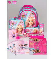 DEKOMUS İLE LİSANSLI "PEMBE MAVİ PRENSES KOLEKSİYONU" BARBIE 3 BÖLMELİ OKUL,BESLENME VE KALEM ÇANTASI İLE KIRTASİYE SETİ  (Pamuk Şeker)