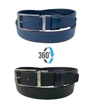 Lacivert Siyah Çift Taraflı Hakiki Deri 3.5 cm.lik Klasik Kemer - 300-805