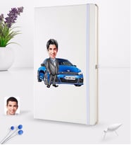 BK Gift Kişiye Özel Plakalı Erkek Volkswagen Scirocco Karikatürlü Beyaz Termo Deri Defter 16x24cm Model 1