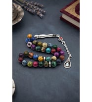 Doğal Jade Taşlı 33'lük Tesbih Metal Püsküllü 8mm Küre Kesim 902836