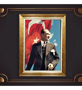 Özel Seri Paspartulu Çerçeveli Atatürk Tablo l418 (Gold)