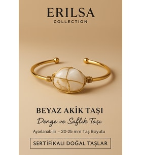 Sertifikalı Doğal Beyaz Akik Taşı Ayarlanabilir 24K Altın Kaplama Bileklik 20-25 mm