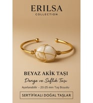 Sertifikalı Doğal Beyaz Akik Taşı Ayarlanabilir 24K Altın Kaplama Bileklik 20-25 mm