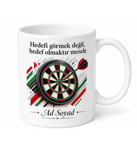 Dart Bullseye Şampiyon Hedefin Merkezi Temalı Baskılı Porselen Kupa Bardak Hediye