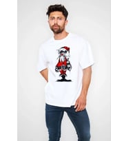 pilelistore- Unisex Bisiklet Yaka Baskılı Oversize T-Shirt - Beyaz