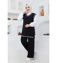 Siyah Gömlek Süveter Kombinli Ayrobin Tesettür Takım