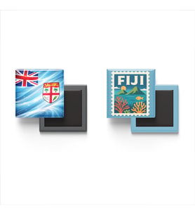Buzdolap Magnetleri - Fiji Bayrağı ve Suva Posta Pulu Tema - 2'li Set Magneti