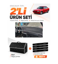 MAZDA 323 SEDAN (1991-1995) Uyumlu Torpido Örtüsü + Deri Bagaj Çantası + Sticker Seti - Siyah Gri
