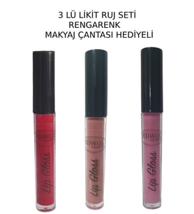 Edwol Make Up Likit Işıldayan Parlak  3 Lü Ruj Kırmızı Nude Pembe Ruj
