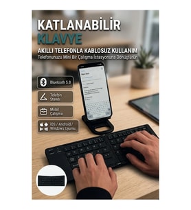 Katlanabilir Bluetooth Klavye – iOS Android Windows Uyumlu Taşınabilir Kablosuz Klavye