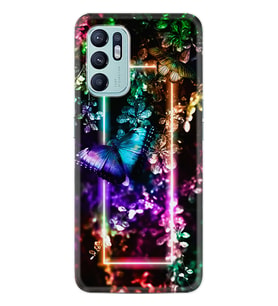 Oppo Reno 6 Kılıf Silikon Desen Özel Seri Butterfly Neon 1684