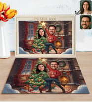 BK Gift Kişiye Özel Sevgili Yılbaşı Karikatür Tasarımlı 1000 Parça Profesyonel Puzzle-1, 1000 Puzzle, Yeni Yıl Hediyesi, Yılbaşı Hediyesi