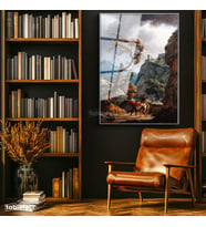 Gümüş Renk Metal Çerçeveli Tamperli Cam Tablo C.J. Vernet Kale Manzarası Öncesi Yağmurlu Atmosfer Ressam Tablosu Dekoru