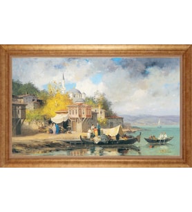 Çerçeveli Paspartulu Manzara Tablo ah1833 (Gold)