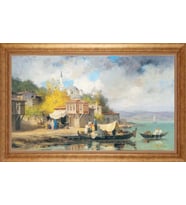 Çerçeveli Paspartulu Manzara Tablo ah1833 (Gold)
